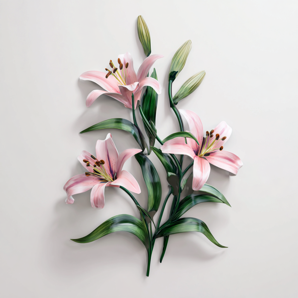 Pink Lily Metal Wall Art Floral Botanical Garden Outdoor Wall Decor