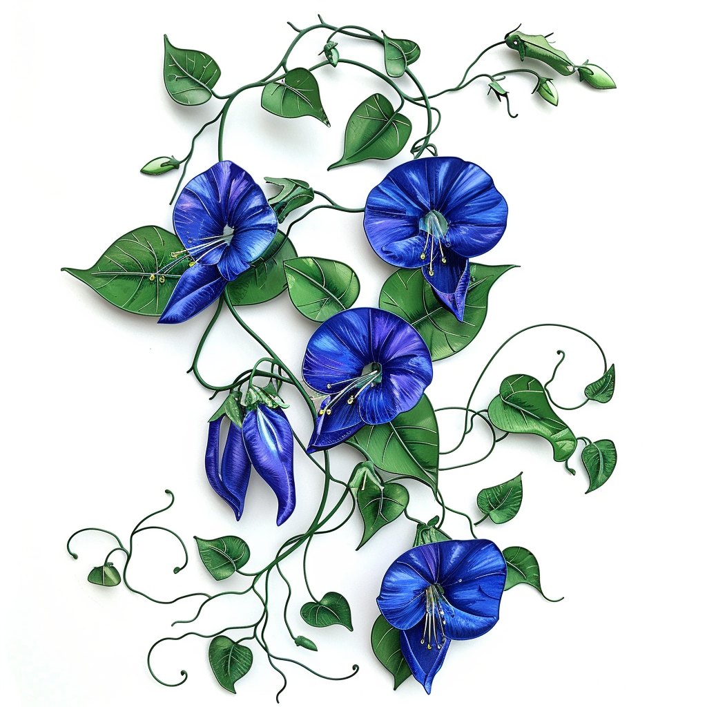 Butterfly Pea Flower Metal Wall Art – Blue Floral Vine Garden Decor Sign