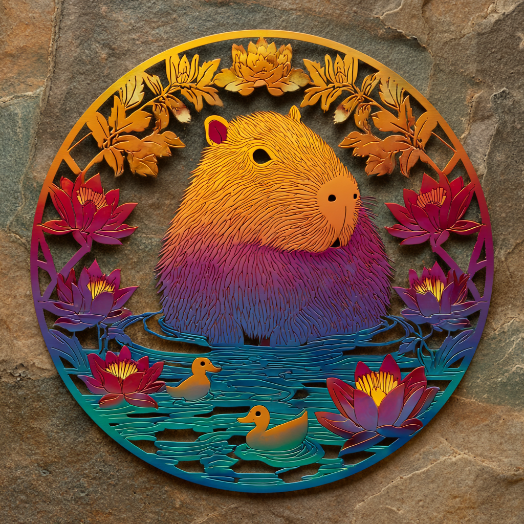 Capybara Metal Wall Art Cute Animal Garden Decor Chill Cottagecore Wall Hanging