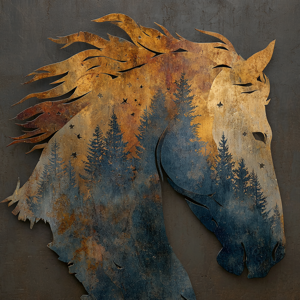 Horse Mountain Metal Wall Art, Rustic Western Decor