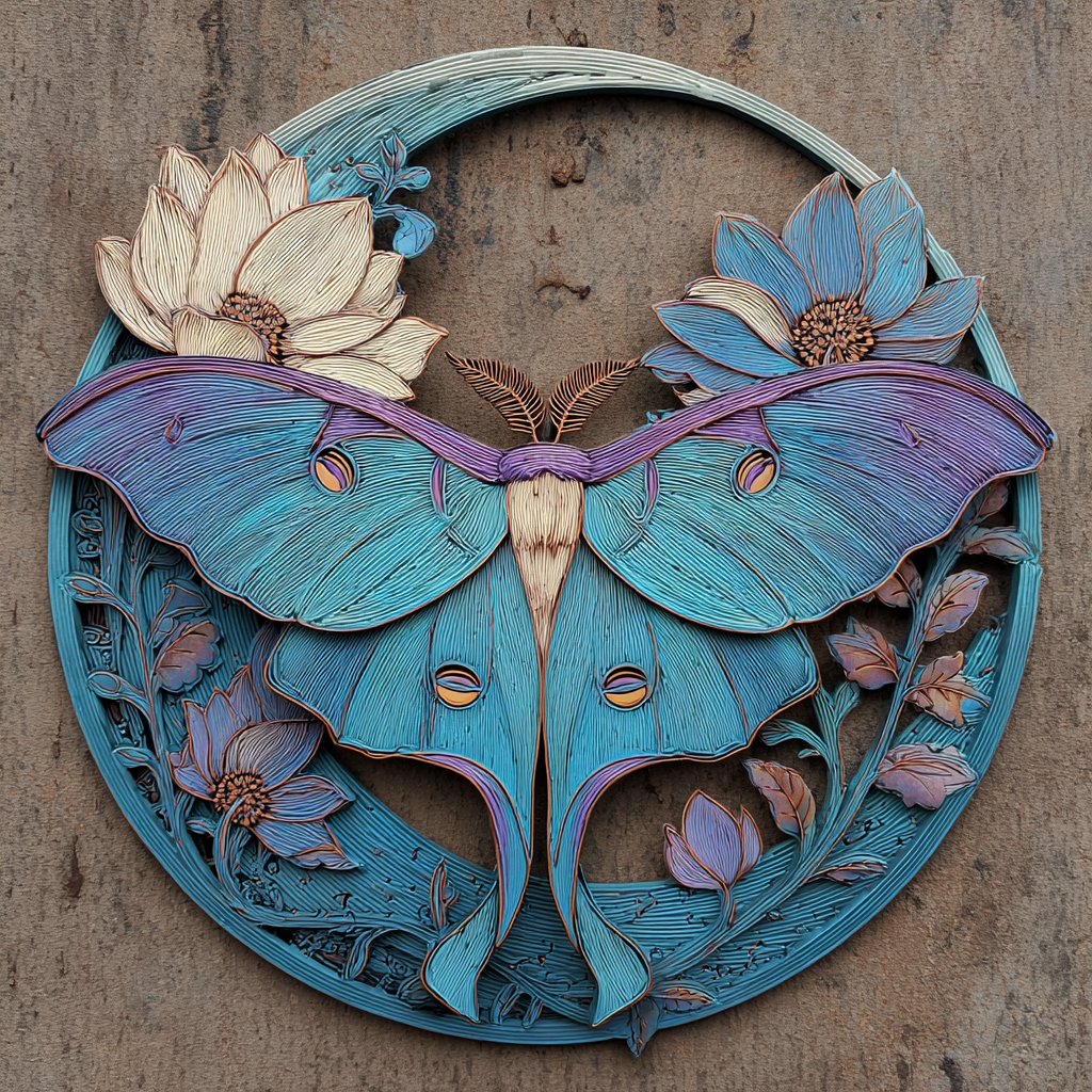 Luna Moth Floral Metal Wall Art Wall Decor