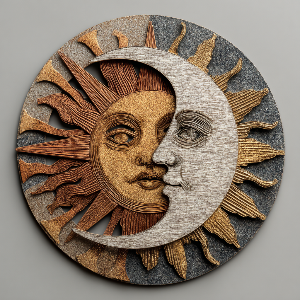 Sun Moon Metal Wall Art: Boho Copper Patio Garden Decor