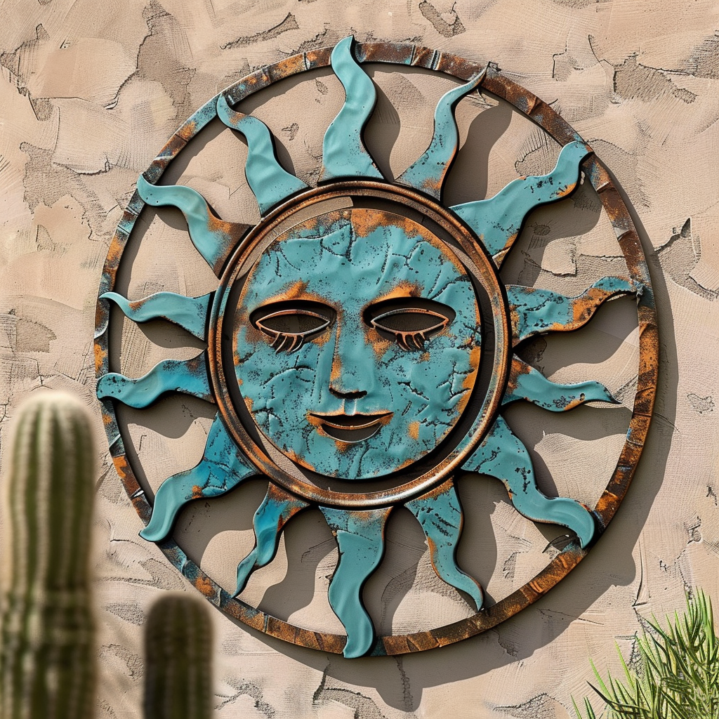 Rustic Desert Sun Metal Wall Art Cactus Landscape Decor Southwestern Outdoor Garden Wall Hanging Gift