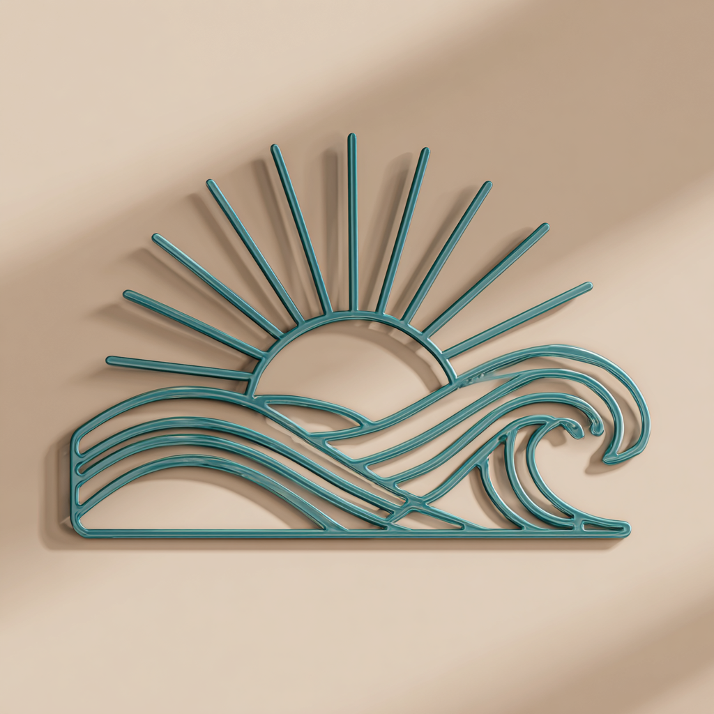 Sun Wave Lineart Metal Wall Art Coastal Nautical Wall Decor