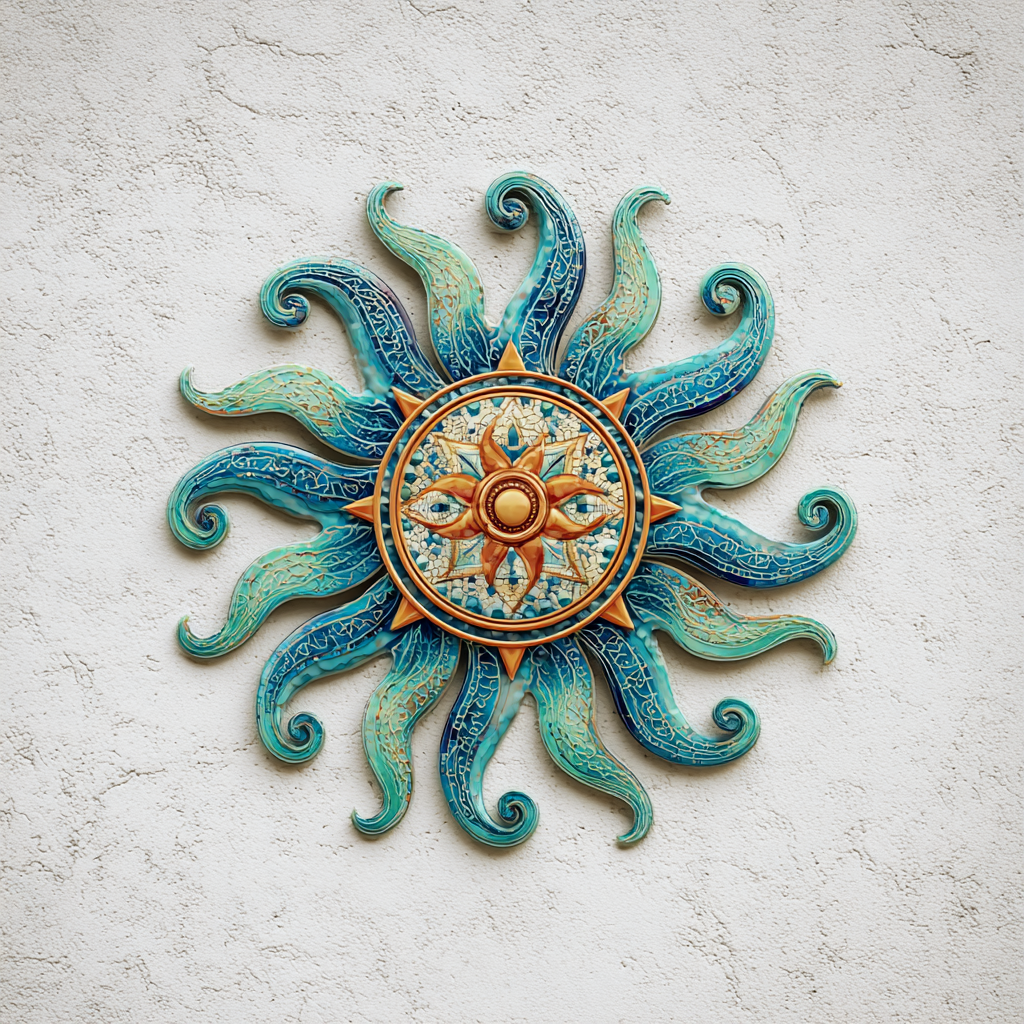 Blue Mandala Metal Wall Art UV Printed Sacred Geometry Boho Decor