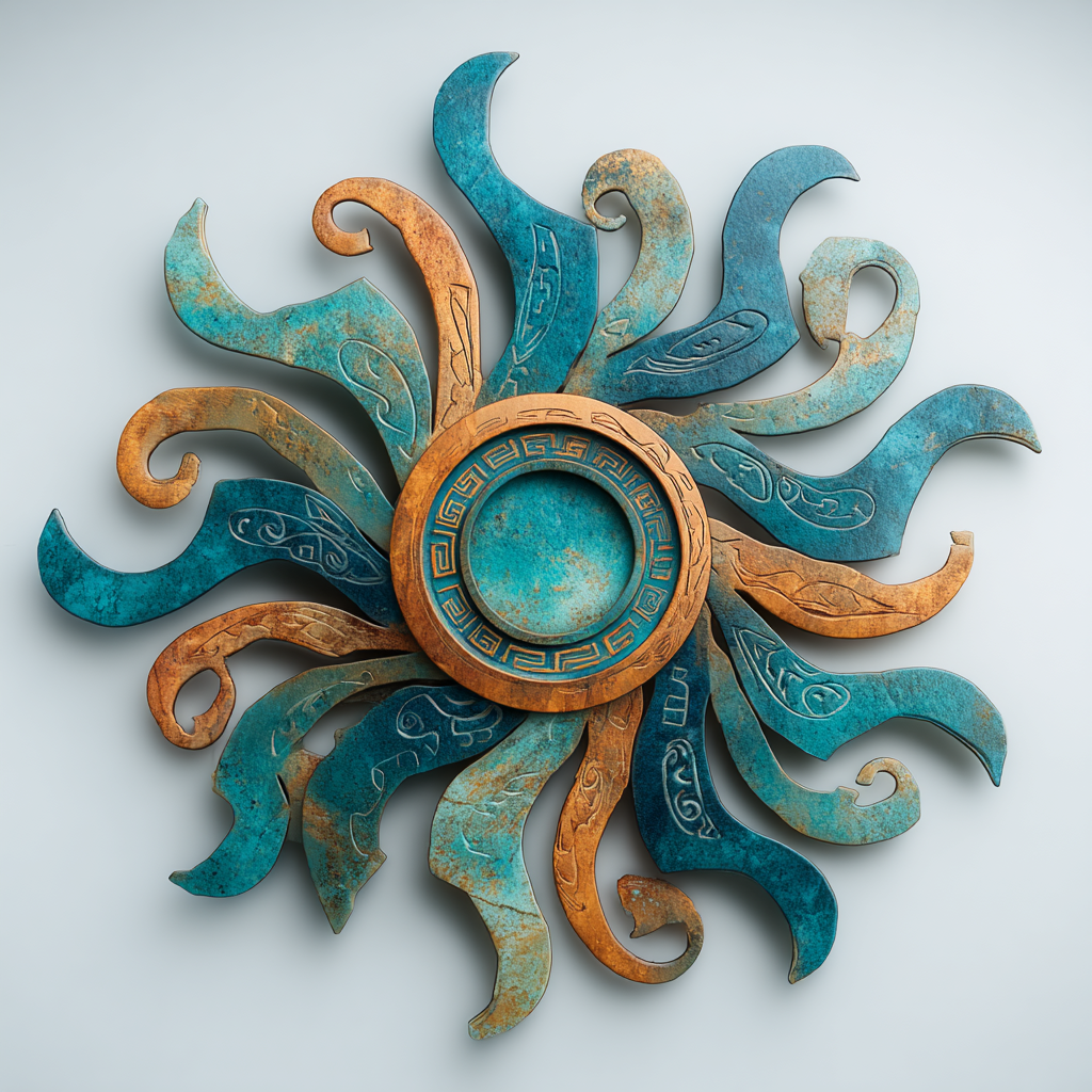 Aztec Blue Sunburst Metal Wall Art, Southwestern Boho Decor for Patio & Garden