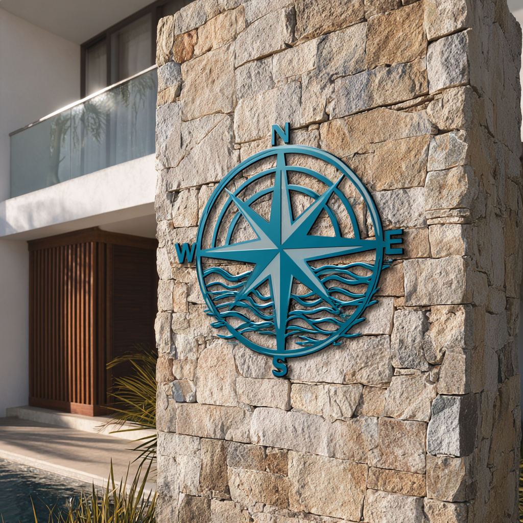 Nautical Compass Rose Metal Wall Art – Coastal Beach House Decor