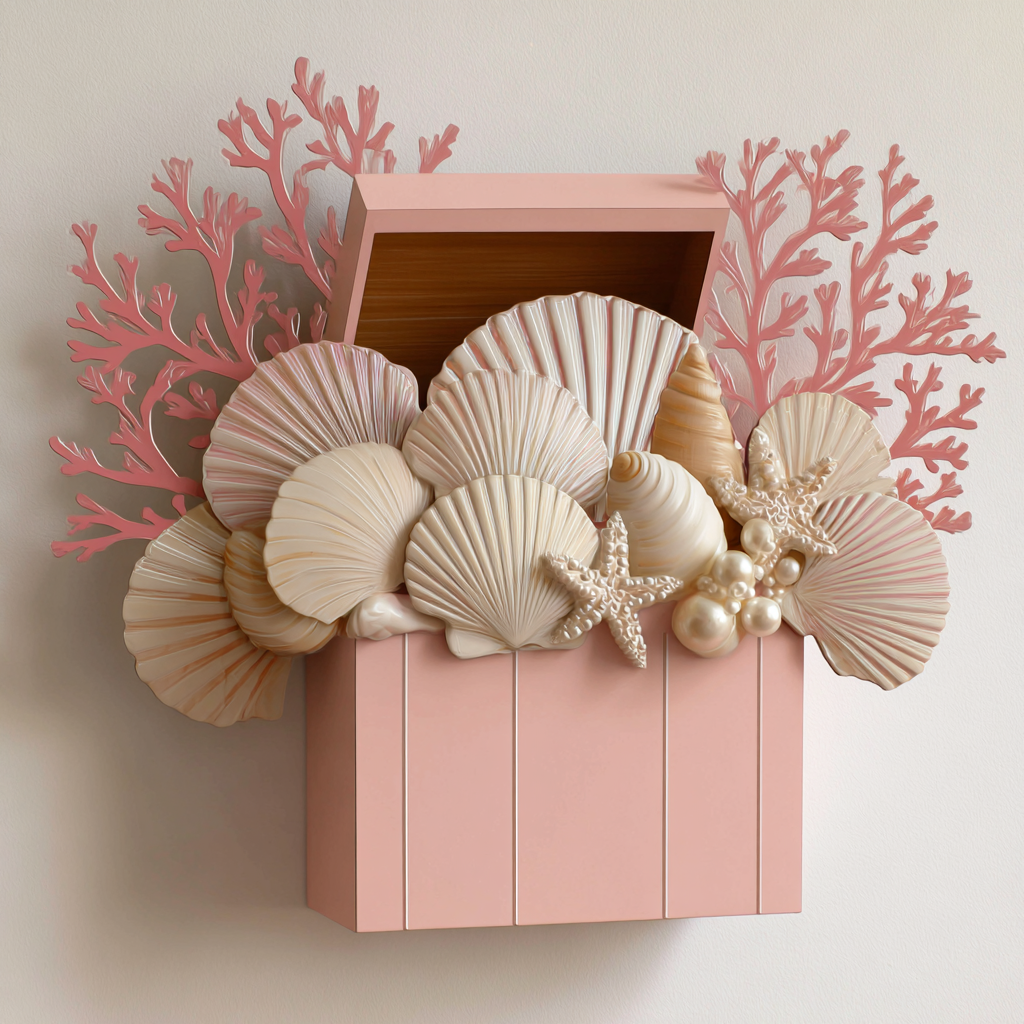 Treasure Chest Metal Wall Art Seashell Coastal Beach House Decor Mermaid Wall Hanging