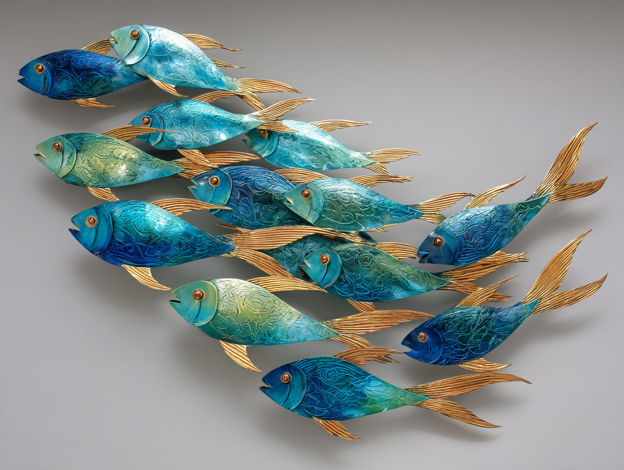 Circle School Of Fish Summer Beach Metal Wall Art Coastal Ocean Outdoor Wall Decor