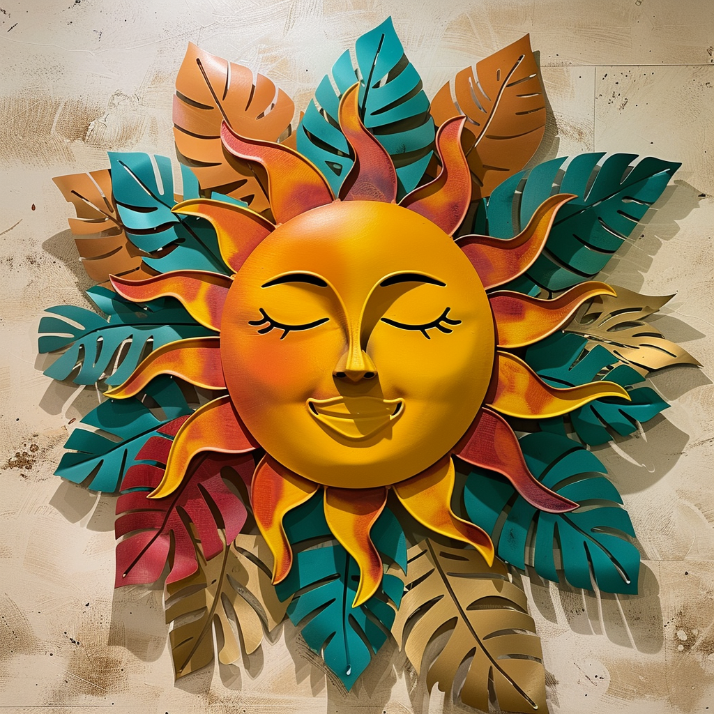 Tropical Sunburst Metal Wall Art Palm Leaf Island Outdoor Wall Decor