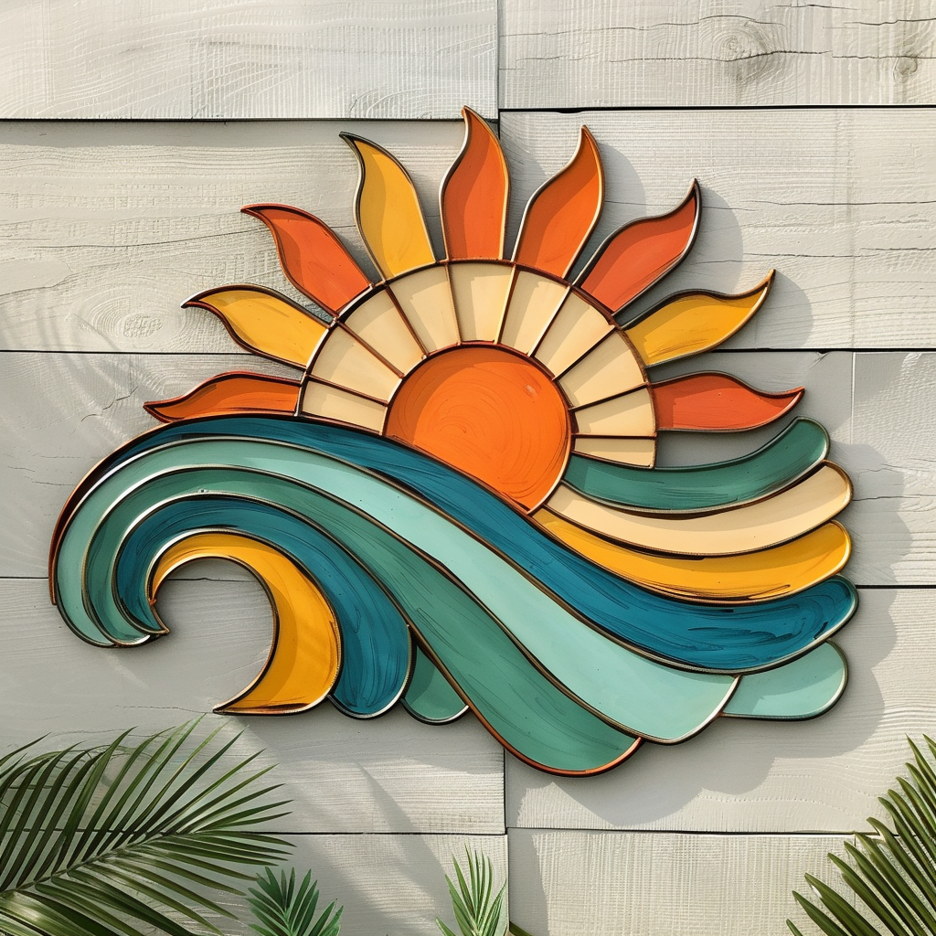 Sunburst Wave Metal Wall Art Coastal Ocean Beach House Outdoor Wall Decor