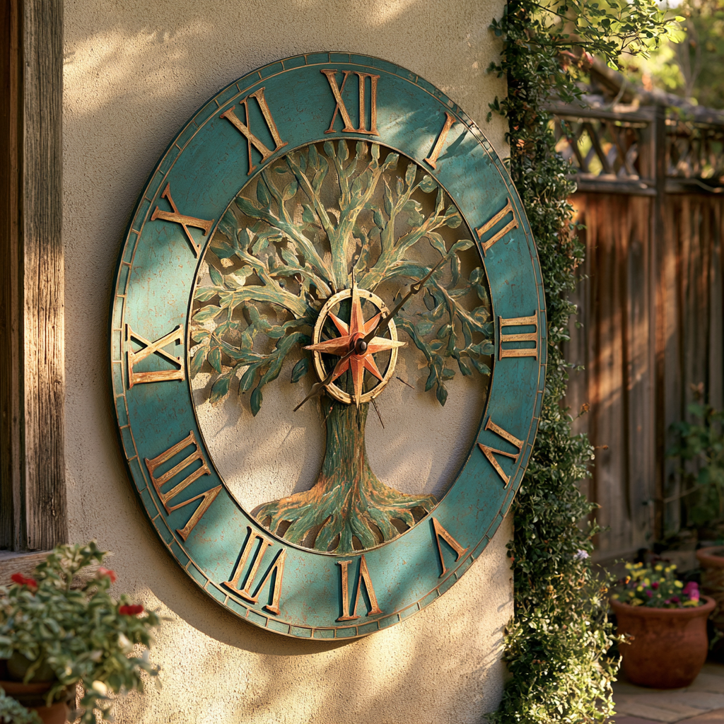 Tree of Life Compass Clock Metal Wall Art, Colorful Farmhouse Wall Decor