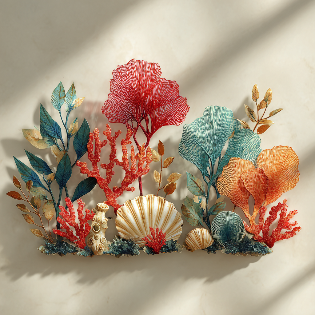 Coral Metal Wall Art Coastal Ocean Beach House Nautical Wall Decor