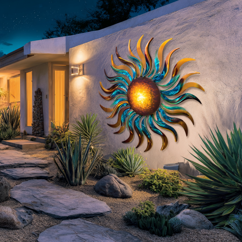 Sunburst Metal Wall Art, Mediterranean Coastal Garden Decor, Aluminum Sunburst Sign