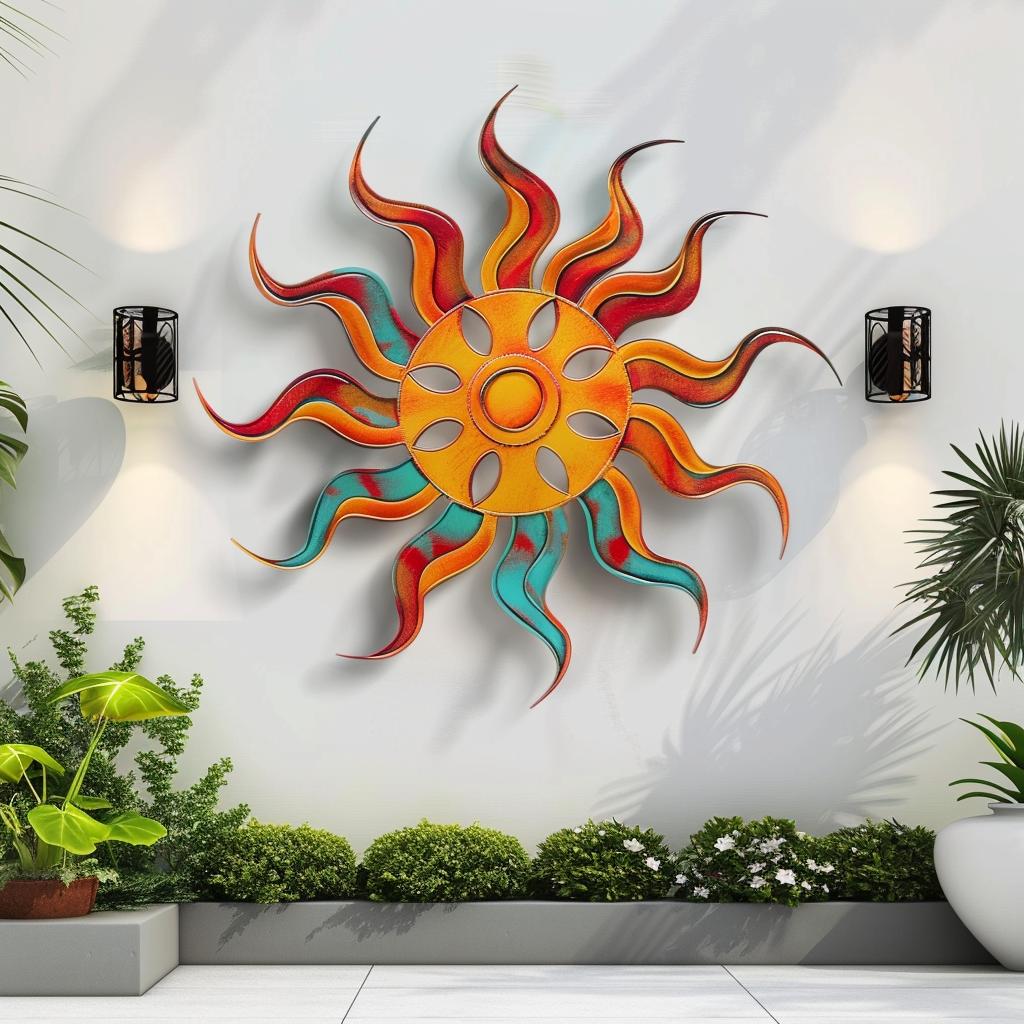 Boho Sunburst and Cloud Metal Wall Art, Celestial Sky Decor for Patio