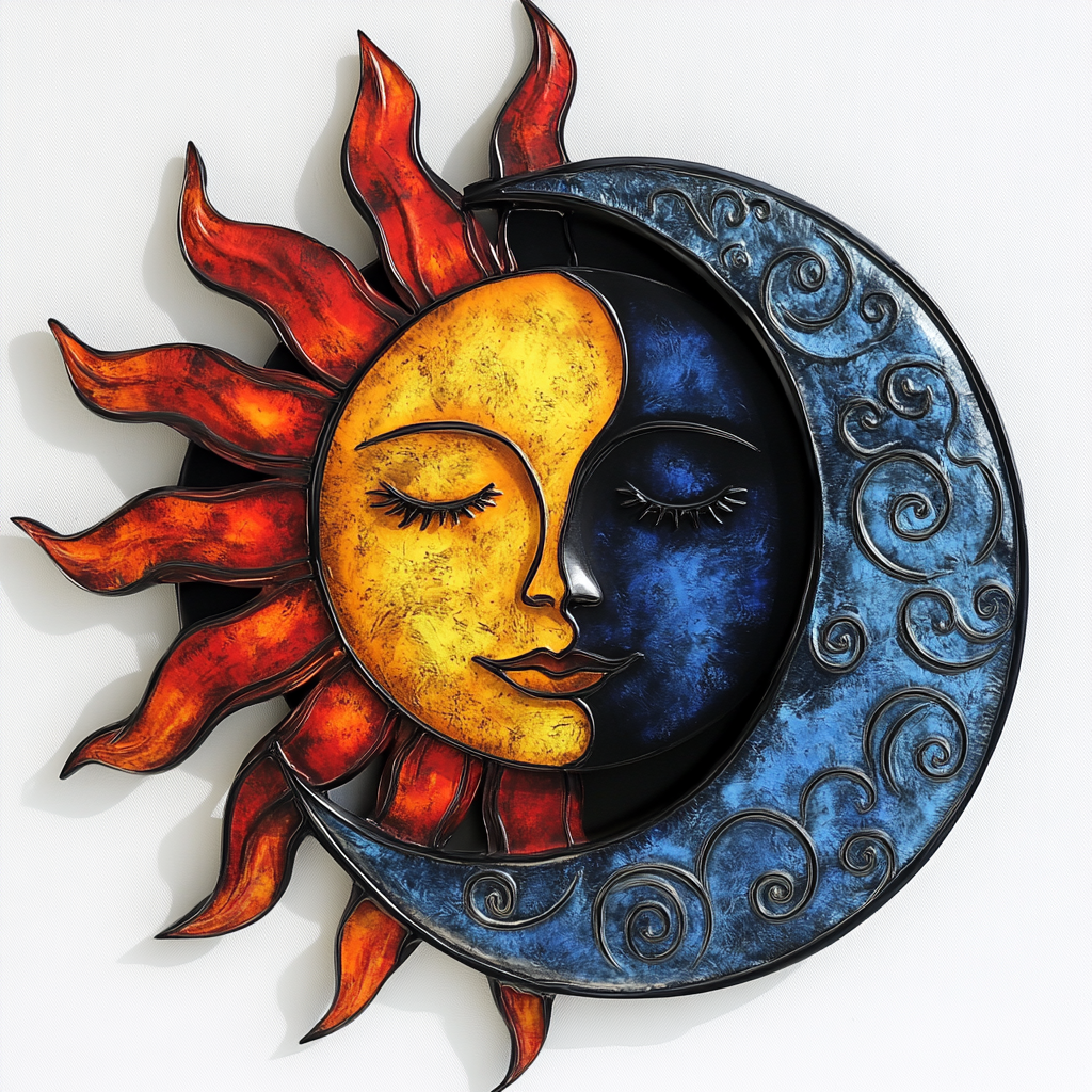 Celestial Sun Moon Metal Wall Art, Boho Cosmic Decor for Patio & Garden