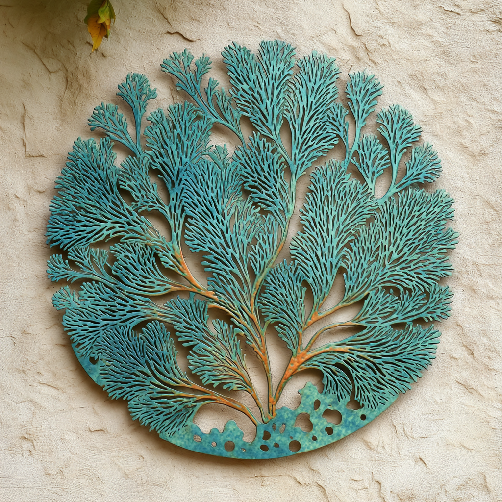 Blue Coral Metal Wall Art, Coastal Ocean Decor for Patio & Garden