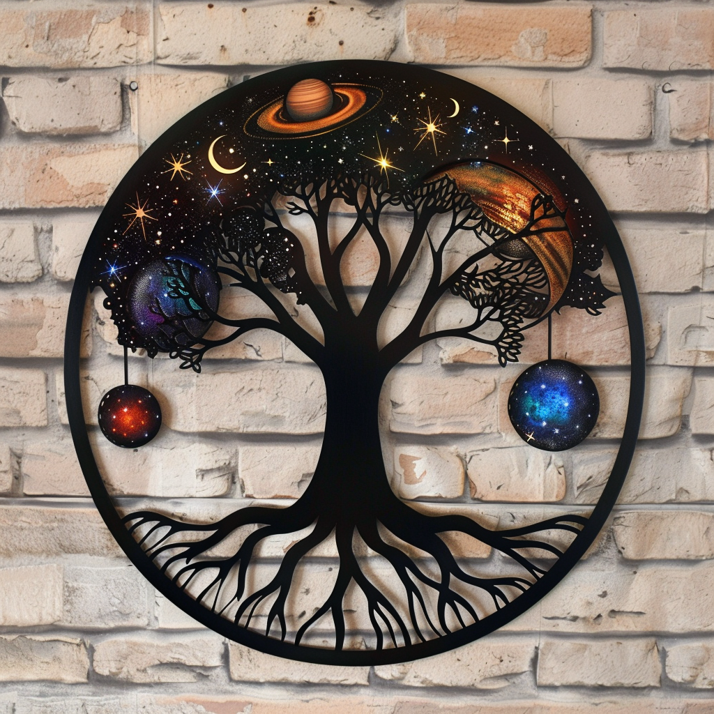 Galaxy Tree of Life Metal Wall Art – Cosmic Spiritual Nature Garden Sign