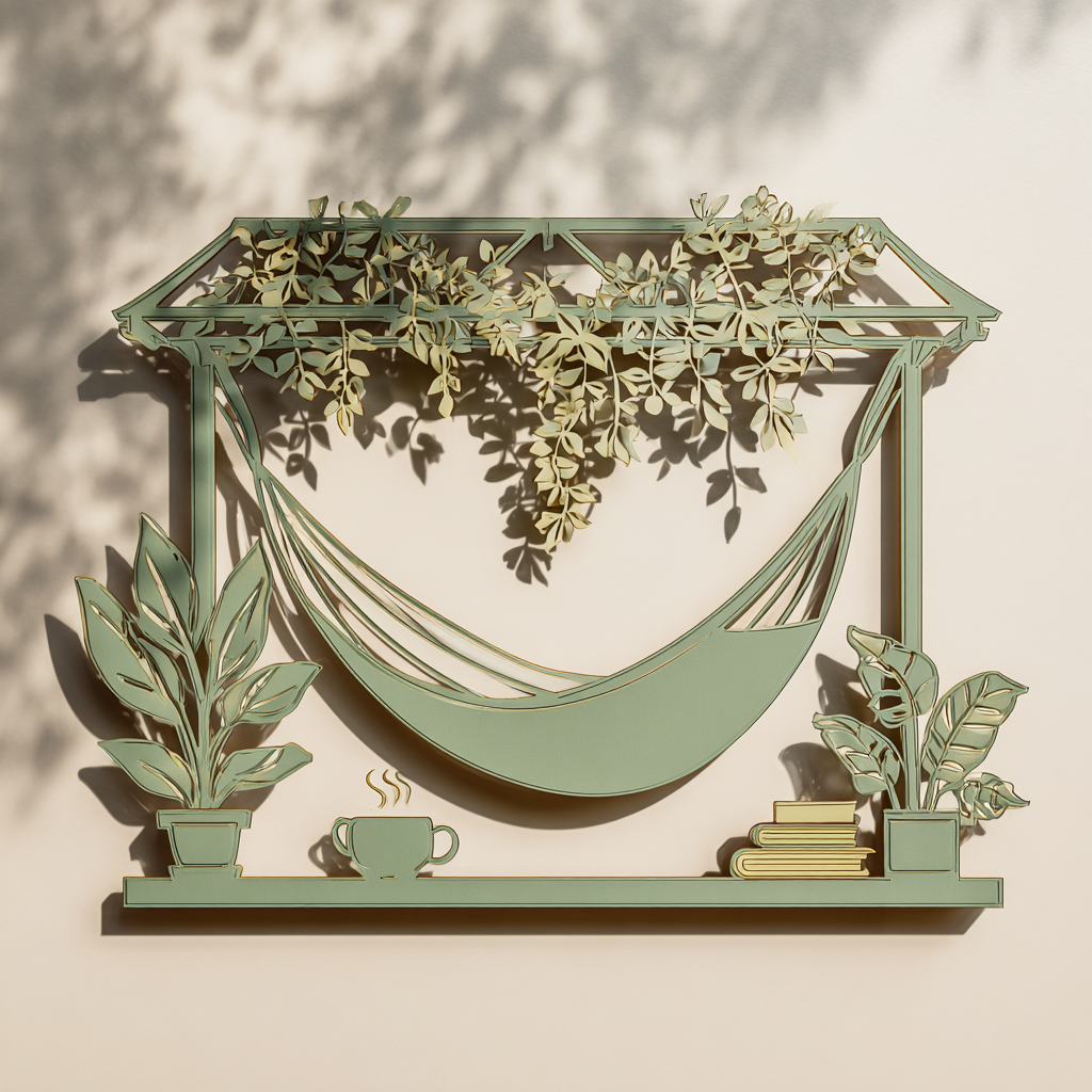 Cozy Reading Nook Metal Wall Art Botanical Hanging Chair Garden Wall Decor