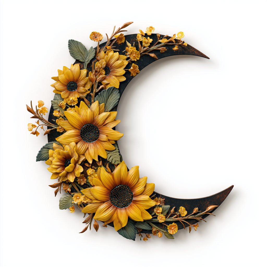 Sunflower Moon Metal Wall Art: Boho Copper Patio Garden Decor