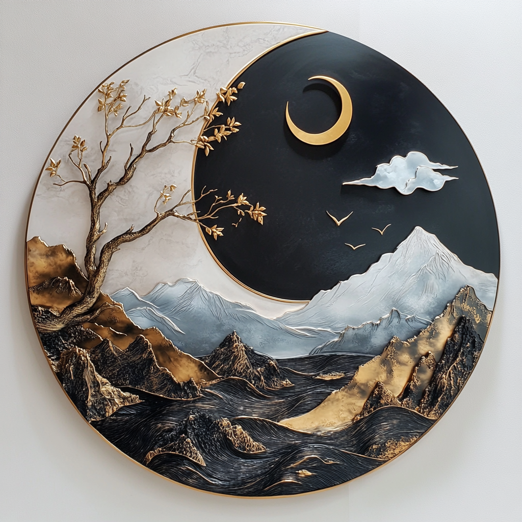 Sun Moon Mountain Metal Wall Art, Celestial Nature Decor for Patio & Garden