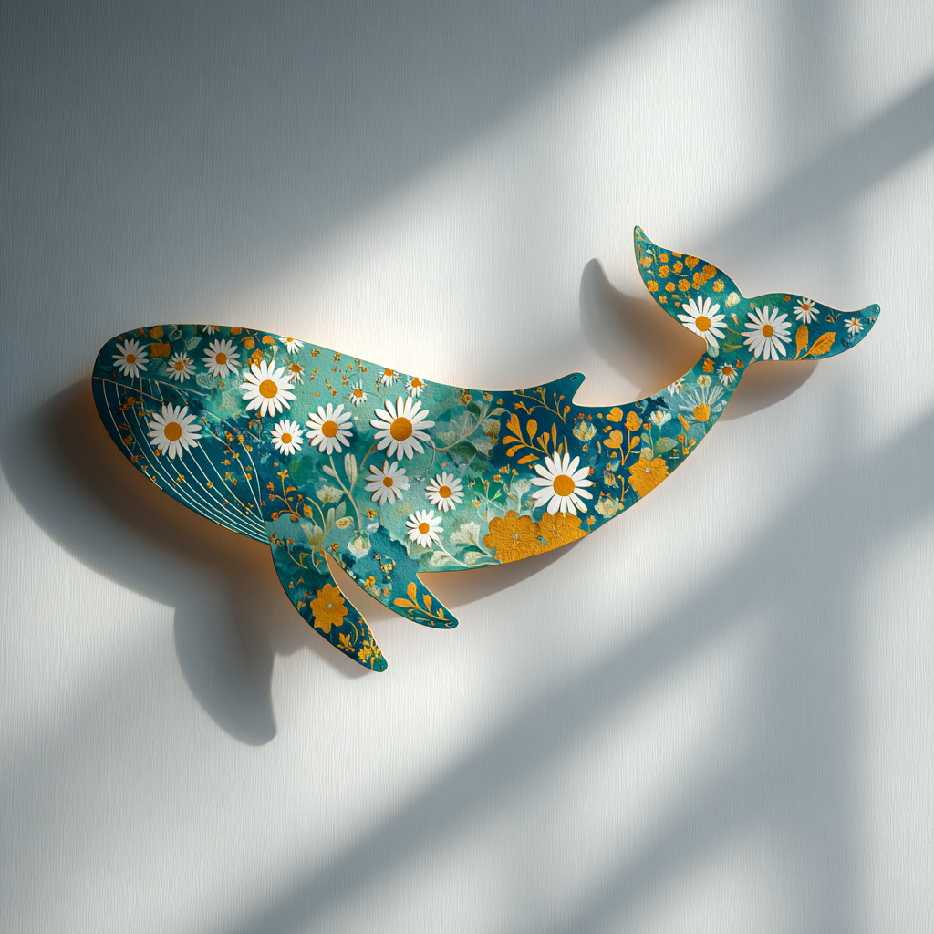 Wildflower Whale Metal Wall Art, Coastal Ocean Floral Decor for Patio