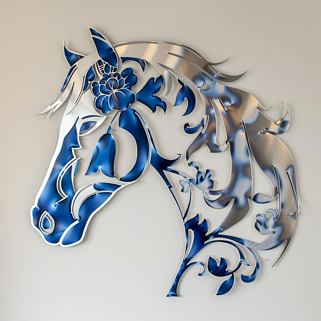 Blue Horse Metal Wall Art – Western Farm Animal Decor, Rustic Garden Sign