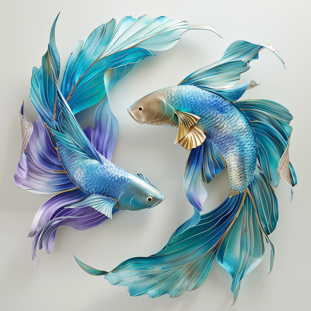 Blue Betta Koi Fish Metal Wall Art – Japanese Pond Fish Garden Decor Sign