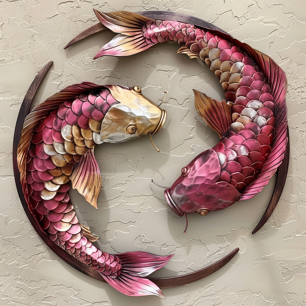 Red Koi Fish Metal Wall Art – Japanese Pond Fish Decor, Zen Garden Sign