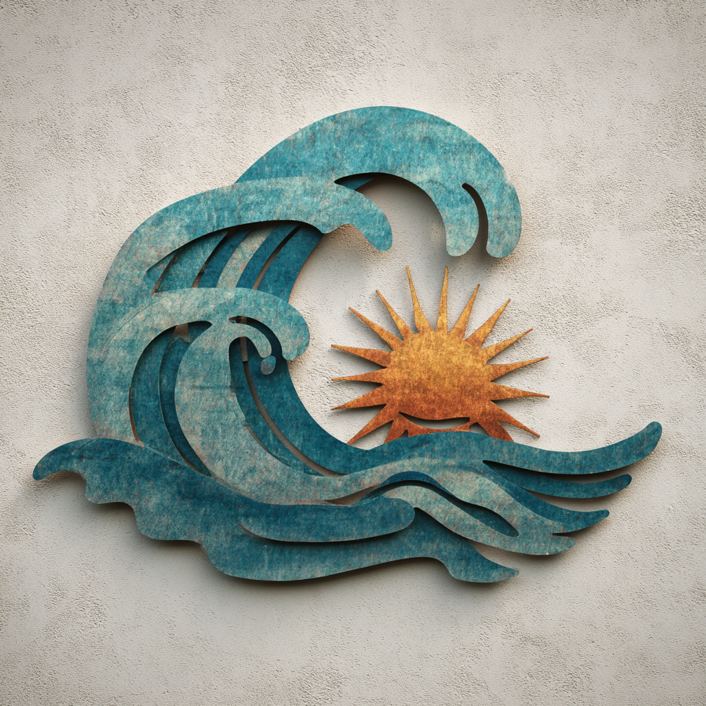 Sun Wave Ocean Metal Wall Art, Coastal Sunburst Decor