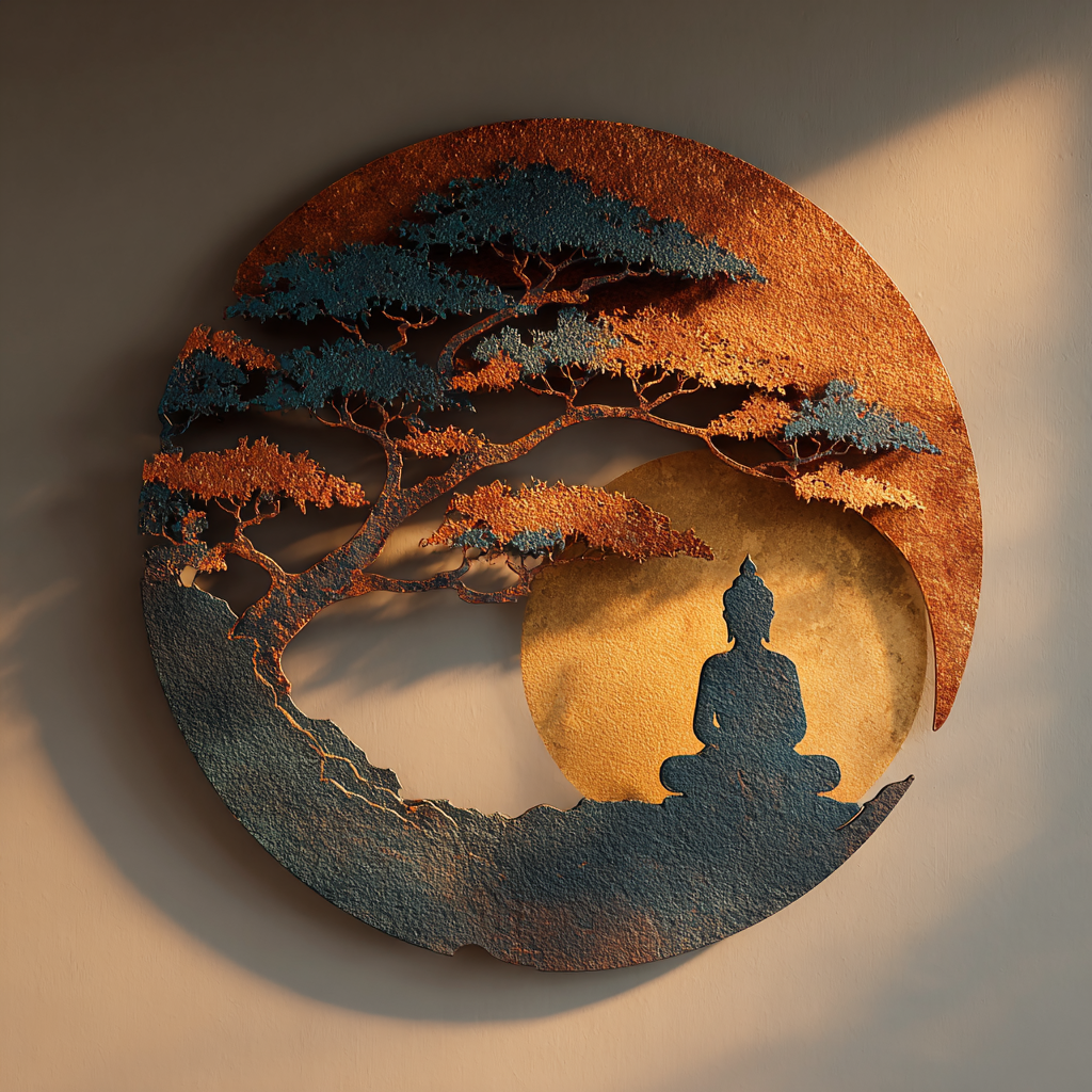 Buddha Tree of Life Metal Wall Art Zen Meditation Spiritual Wall Decor