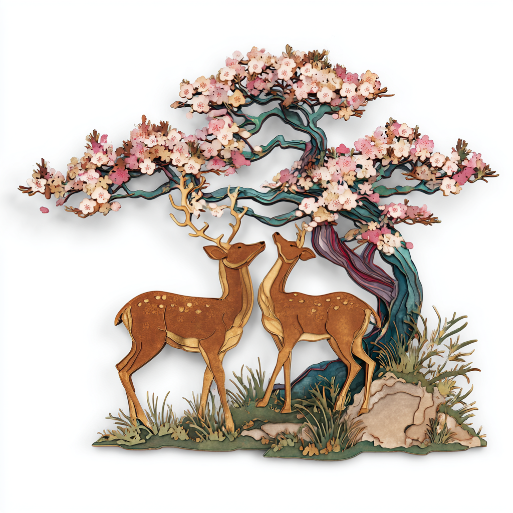 Deer cherry blossom Metal Wall Art Outdoor Decor