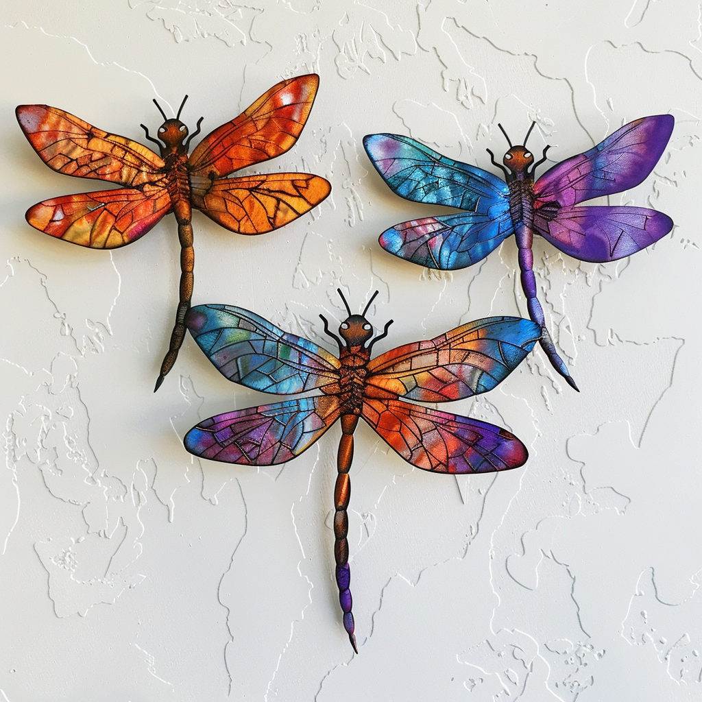 Dragonfly Set Metal Wall Art – Garden Insect Decor, Nature Outdoor Wall Sign