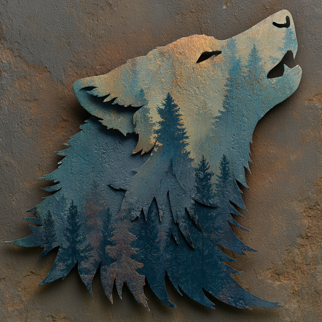Wolf Mountain Metal Wall Art Rustic Forest Cabin Lodge Wall Decor