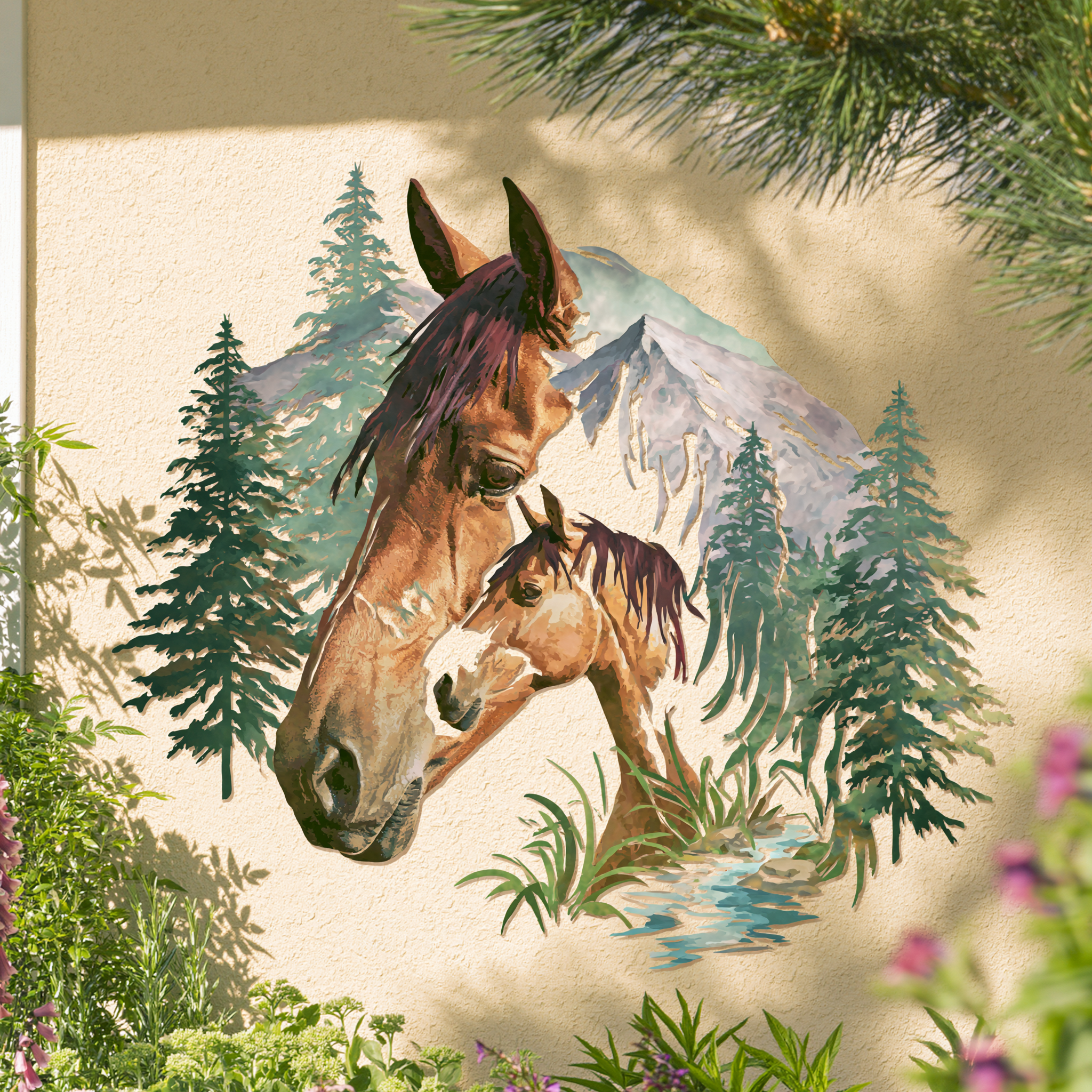 Horse Mountain Metal Wall Art, Horse Inside Horse Outdoor Patio Decor, Western Garden Wall Sign, Nature Horse Lover Gift