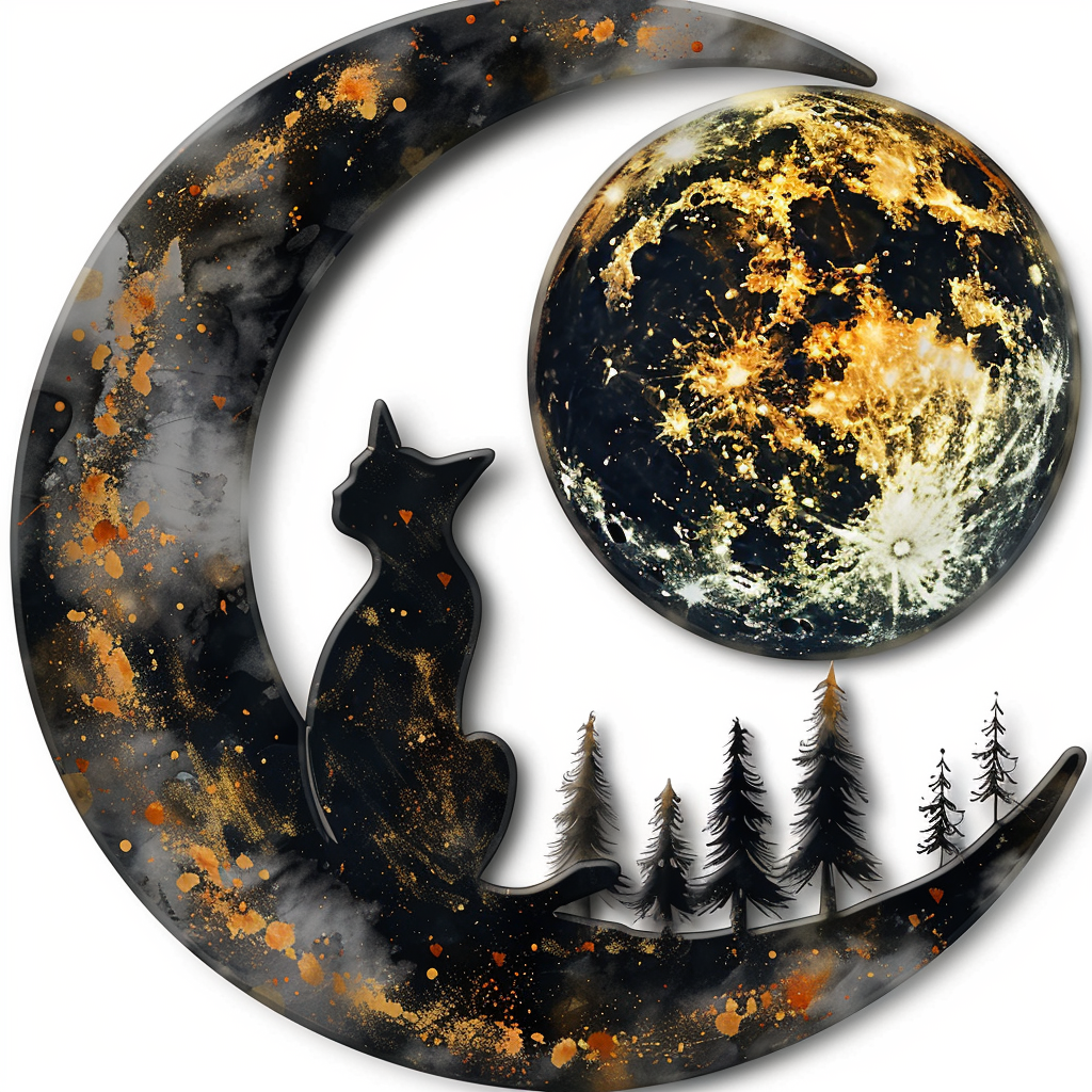 Cat on Moon Metal Wall Art – Dark Forest Celestial Decor, Gothic Garden Sign