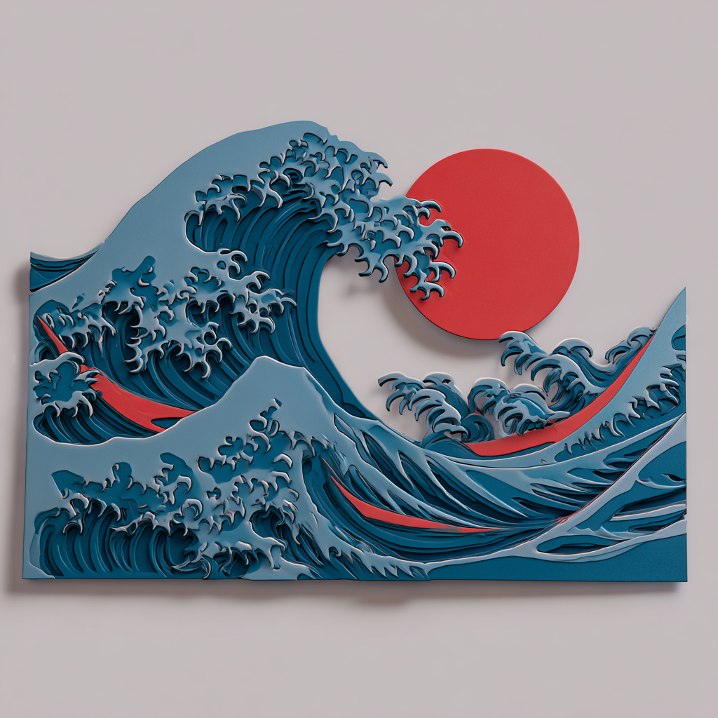 Japanese Wave Metal Wall Art, Ocean Coastal Decor for Patio