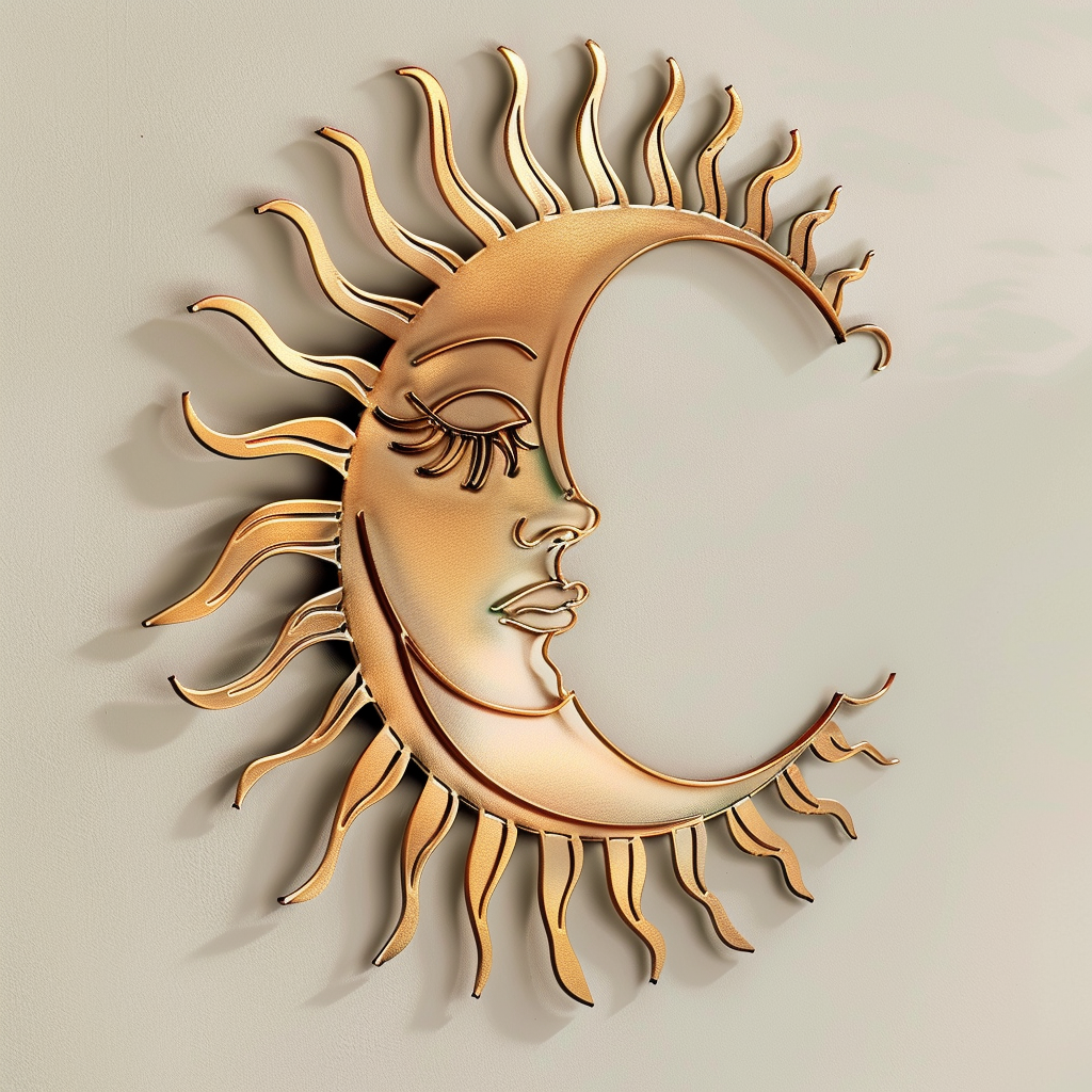 Rustic Sun Moon Metal Wall Art – Celestial Crescent Decor, Boho Garden Sign