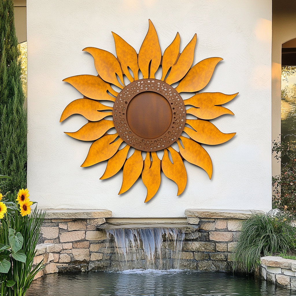 Sunflower Metal Wall Art, Rustic Floral Decor for Patio & Garden