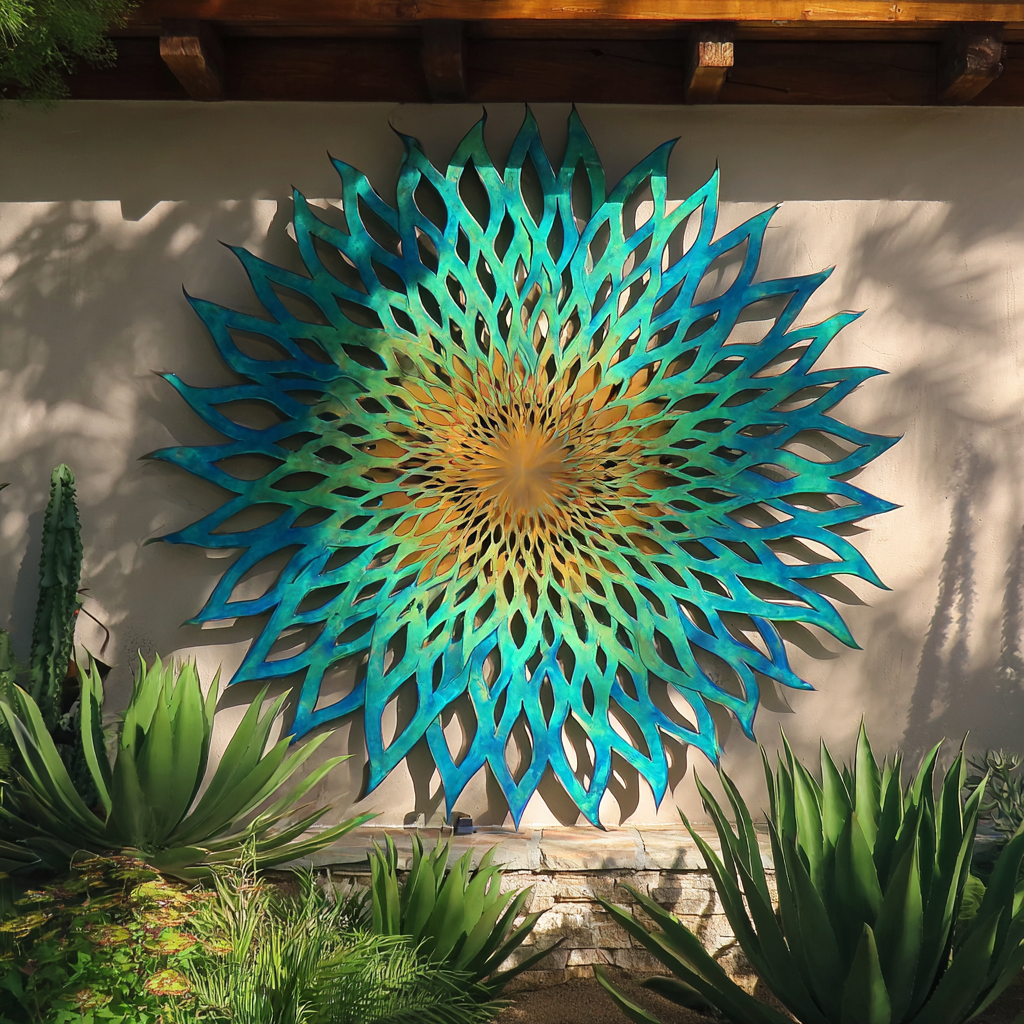 Nature Sun Wave Metal Wall Art Coastal Beach House Outdoor Patio Decor