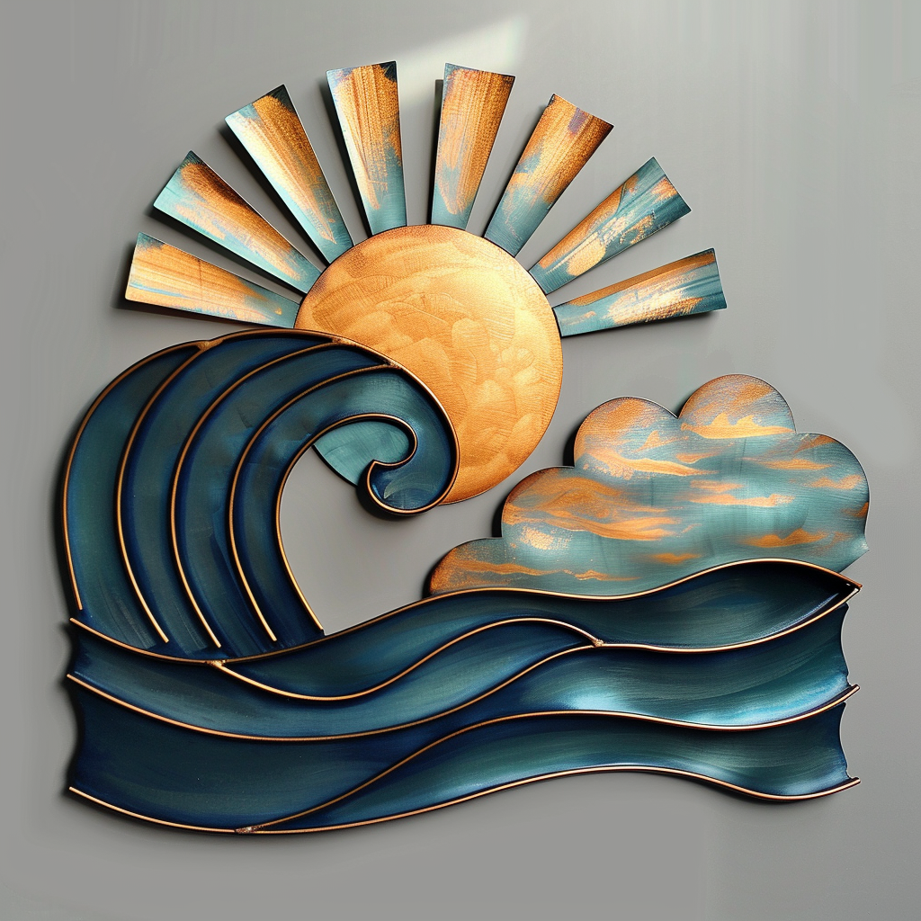 Sunburst Wave Metal Wall Art Coastal Ocean Beach House Outdoor Wall Decor