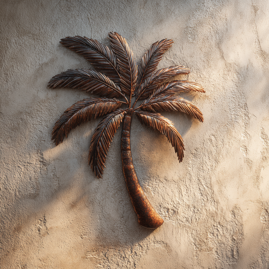 Palm Tree Beach Wave Metal Wall Art – Tropical Coastal Ocean Garden Decor Sign V1