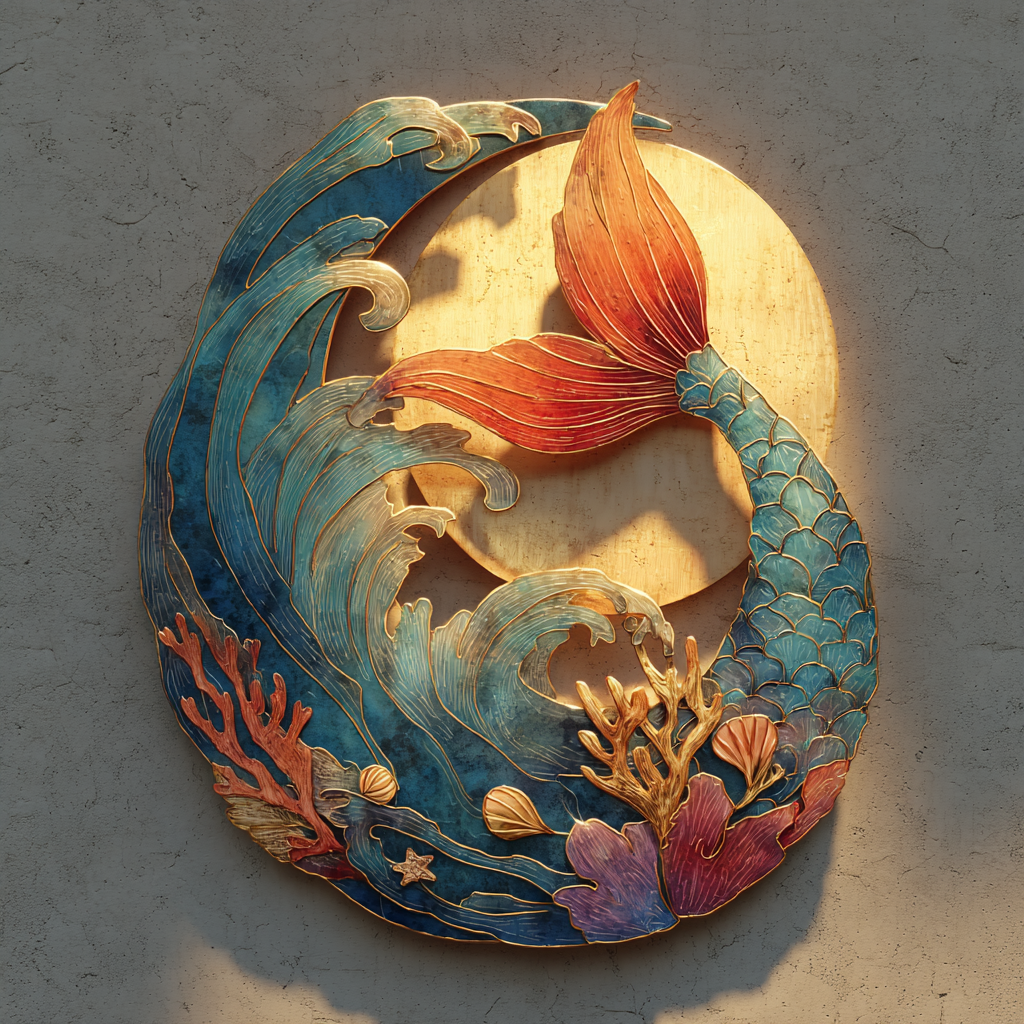 Mermaid Tail Sunburst Metal Wall Art, Coastal Fantasy Decor for Patio & Garden