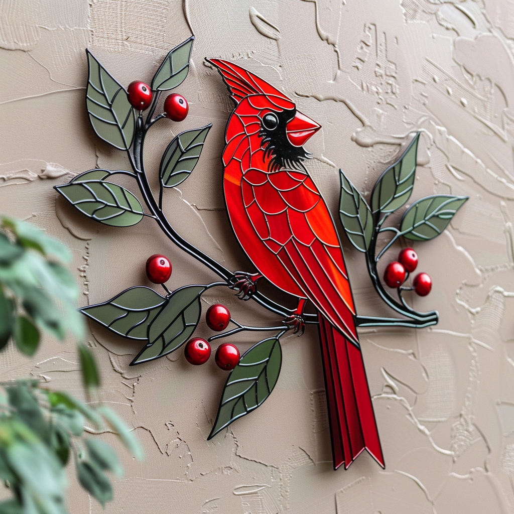Red Cardinal Metal Wall Art – Winter Bird Decor, Nature Garden Bird Sign