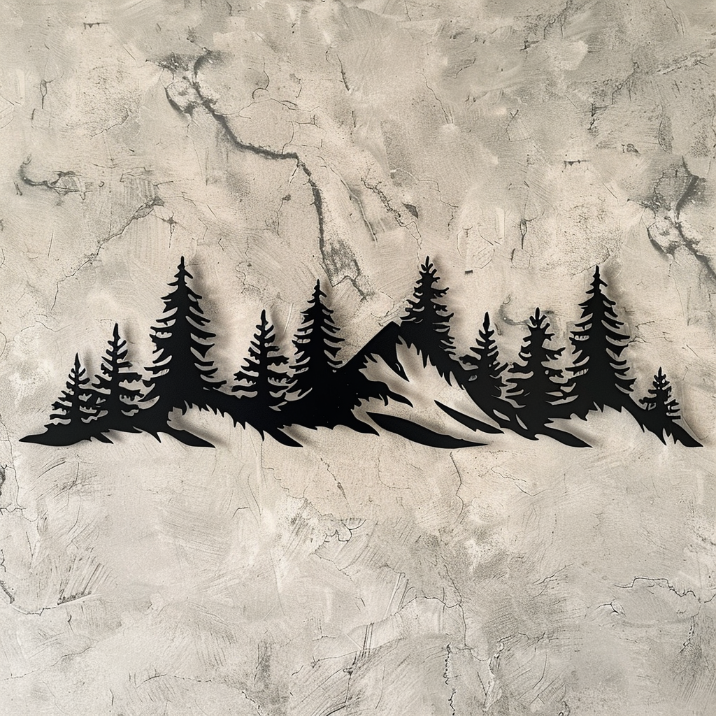 Mountain Forest Metal Wall Art, Rustic Cabin Landscape Decor