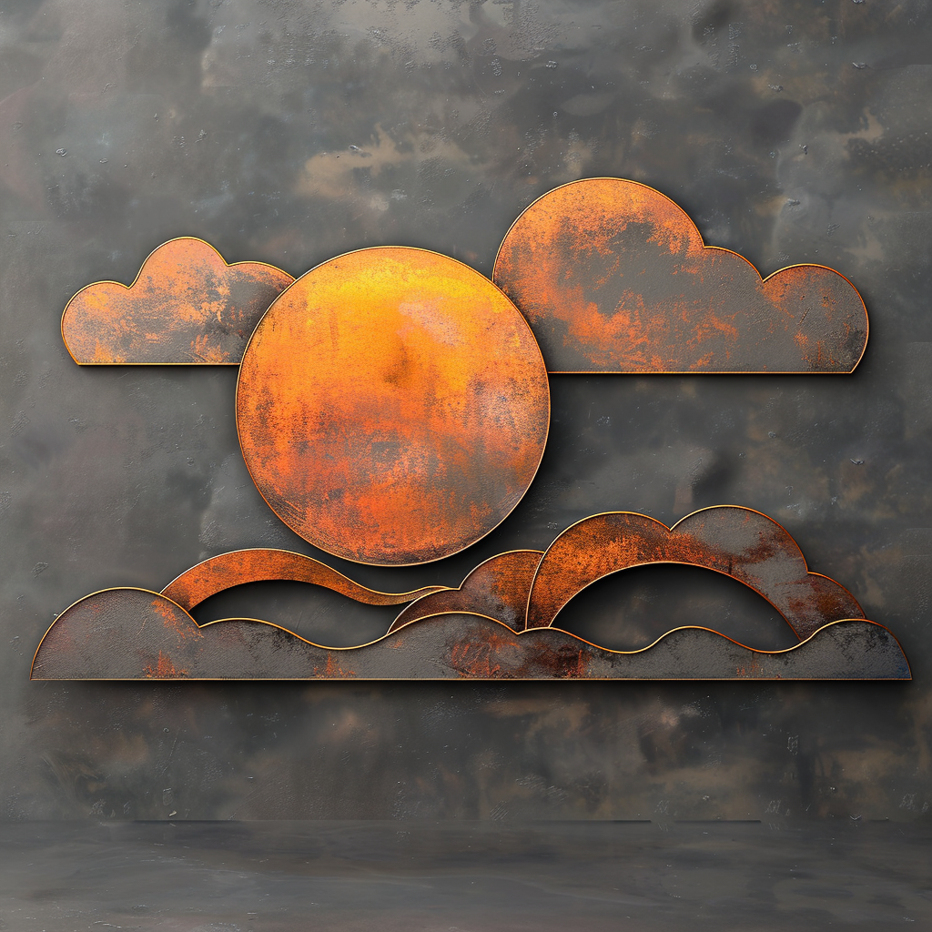 Yellow Sunburst Cloud Metal Wall Art – Boho Celestial Sky Garden Decor Sign