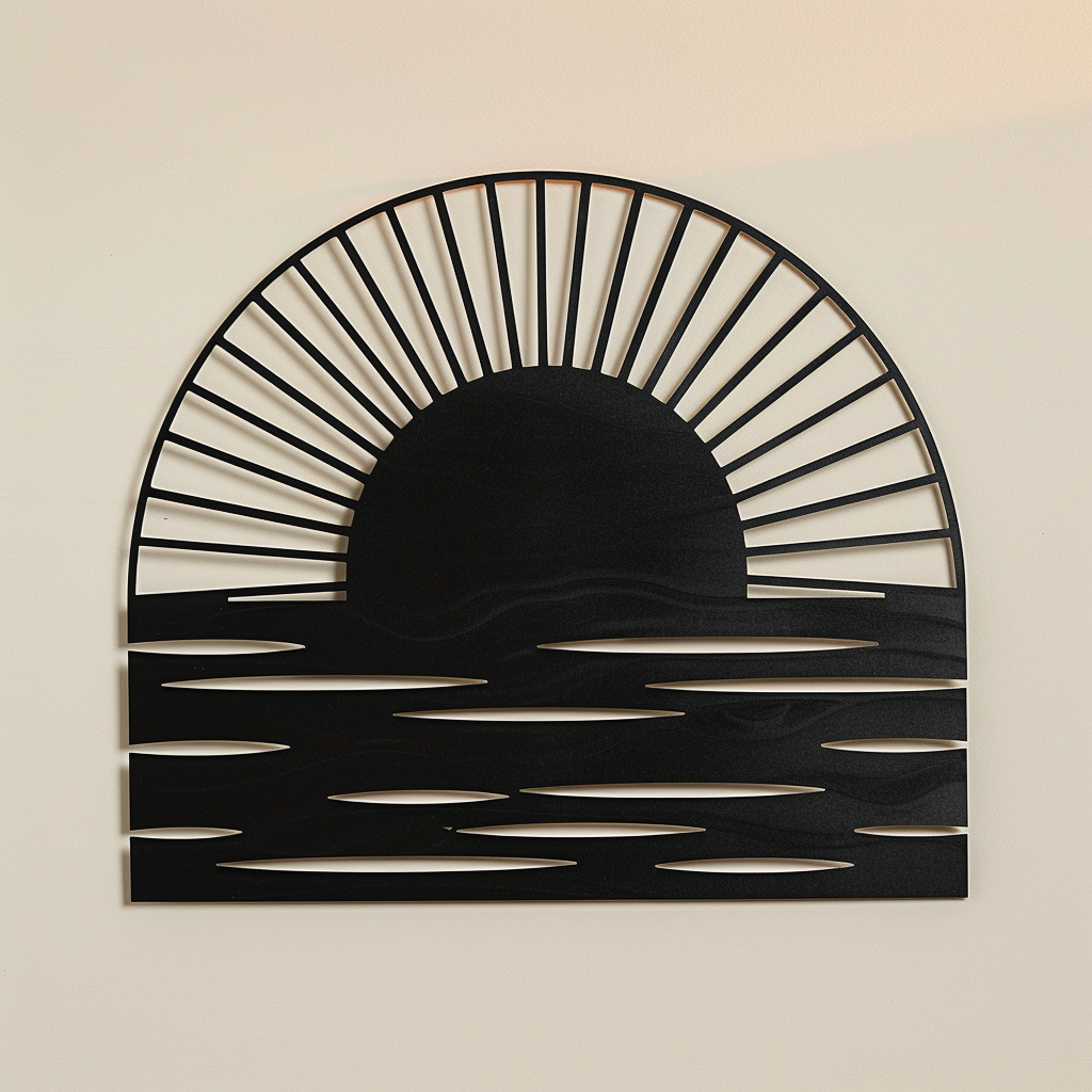 Wave Sunrise Metal Wall Art – Coastal Ocean Garden Decor Sign