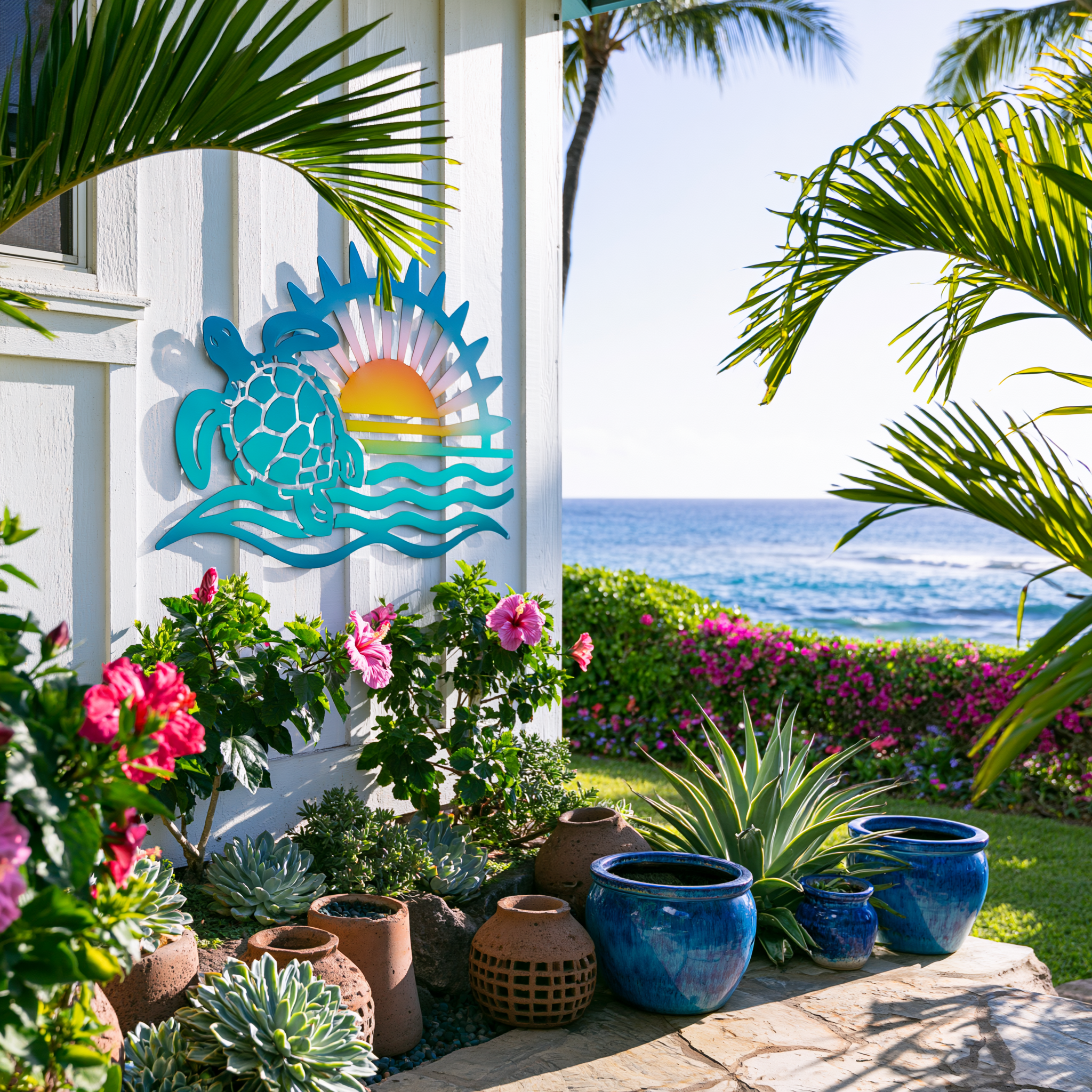 Sea Turtle Metal Wall Art Ocean Sunburst Coastal Decor