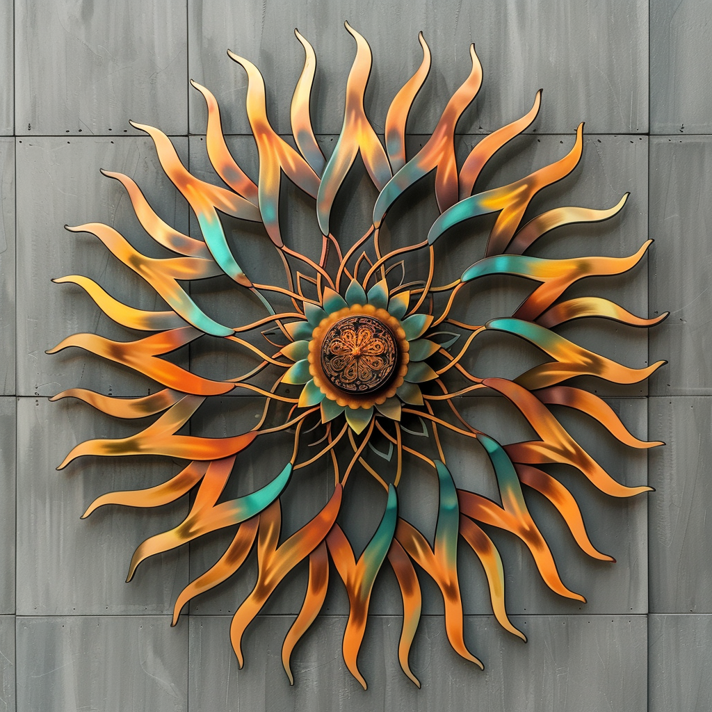Boho Sun Mandala Metal Wall Art, Large Sunburst Decor for Living Room