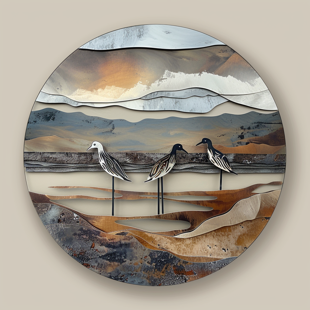 Shore Birds Lake Metal Wall Art – Coastal Wildlife Nature Garden Decor Sign